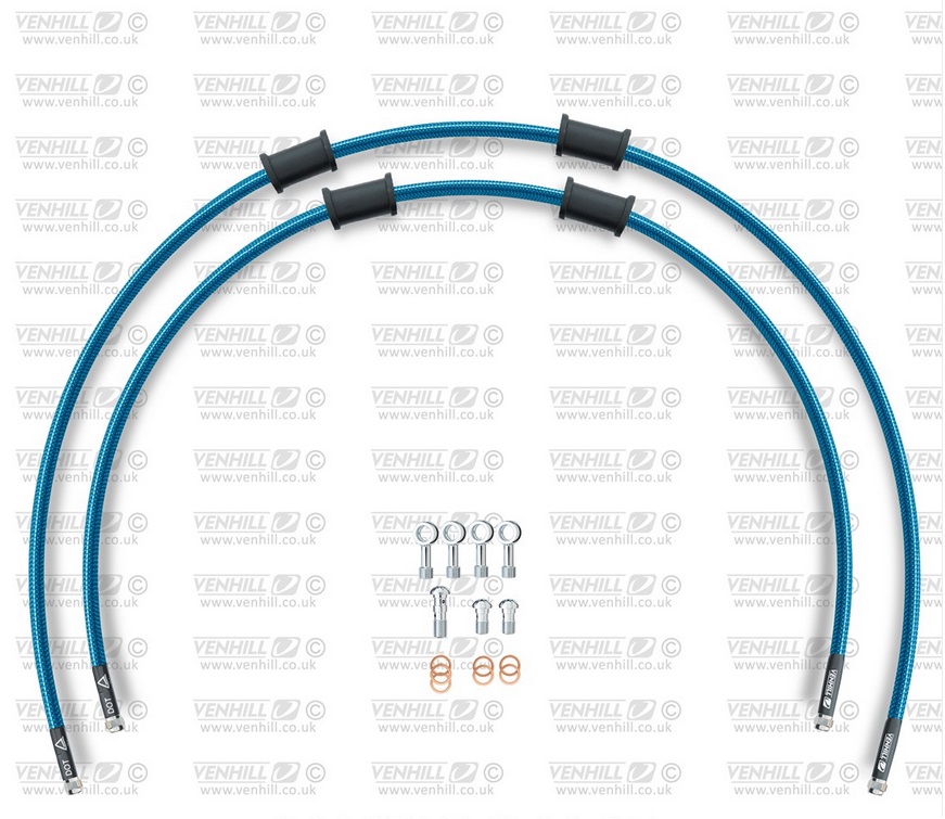 CROSSOVER Front brake hose kit Venhill HON-6025F-TB POWERHOSEPLUS (2 cevi v kompletu) Translucent blue hoses, chromed fittings